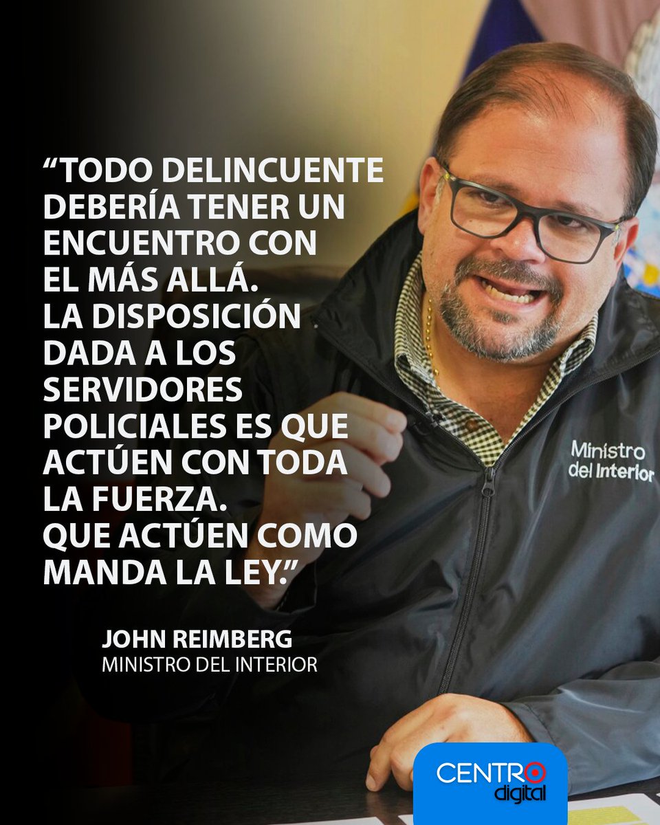 radiocentroec's tweet photo. #ATENCION | Mano dura contra los antisociales. El ministro del Interior, John Reimberg, señaló que cuando un delincuente ataca a un miembro de la Policía, es necesario reflexionar con seriedad sobre la forma en que se debe responder ante este tipo de hechos. En una entrevista radial, Reimberg señaló que todo sujeto implicado en hechos ilícitos debería tener un encuentro con el más allá.