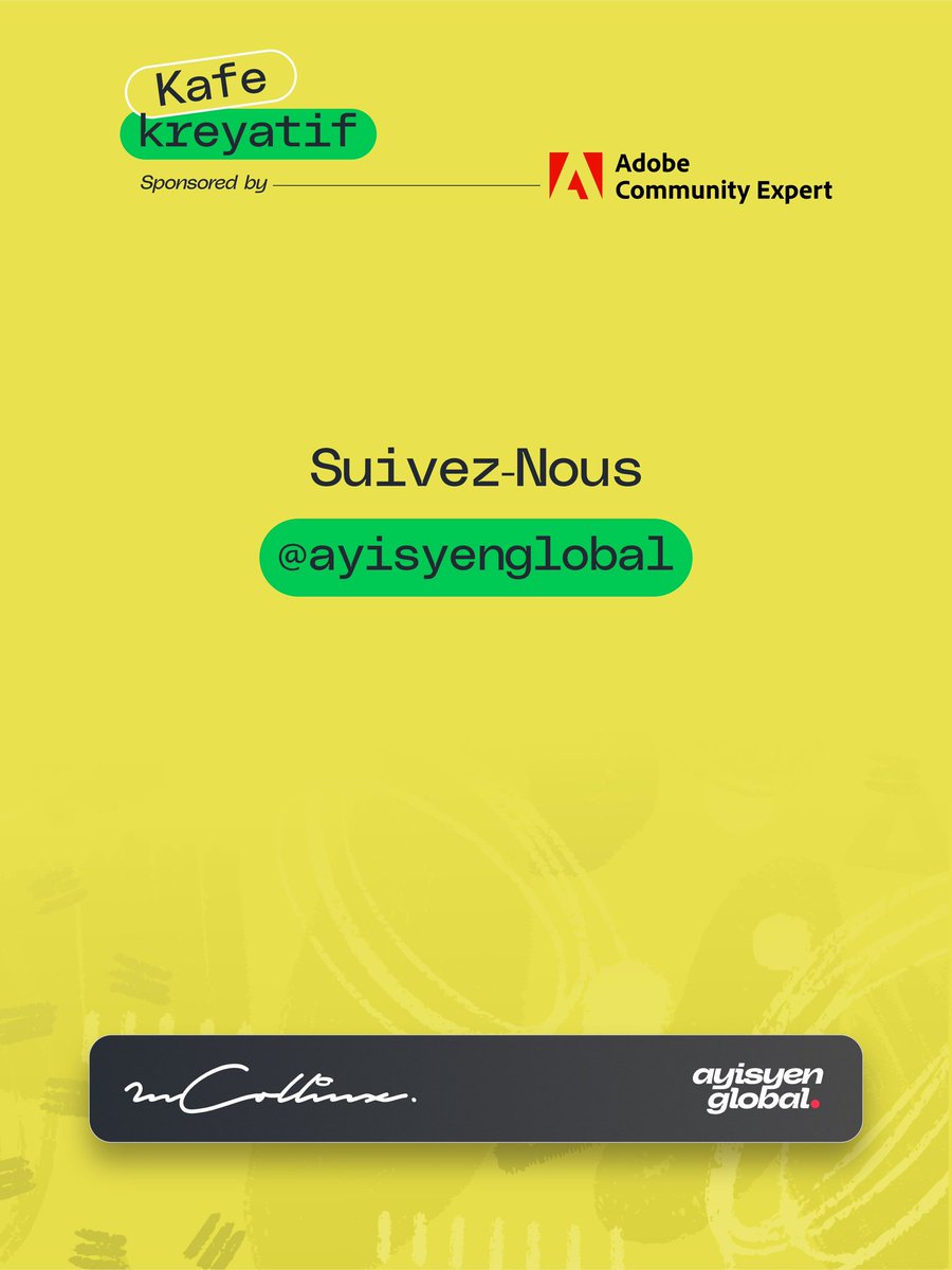 Yon bon nouvèl pou kreyatif Ayisyen yo👇🏽☺️ ak sipò <a href="/Adobe/">Adobe</a> Community Expert, Mwen kontan anonse nou "Kafe Kreyatif" yon epas kote n pral ede kreyatif lokal nou yo konekte ak ekosistèm Adobe an, jwenn resous, mantora ak anpil lòt opòtinite pou ede yo vin global e fè enpak ak