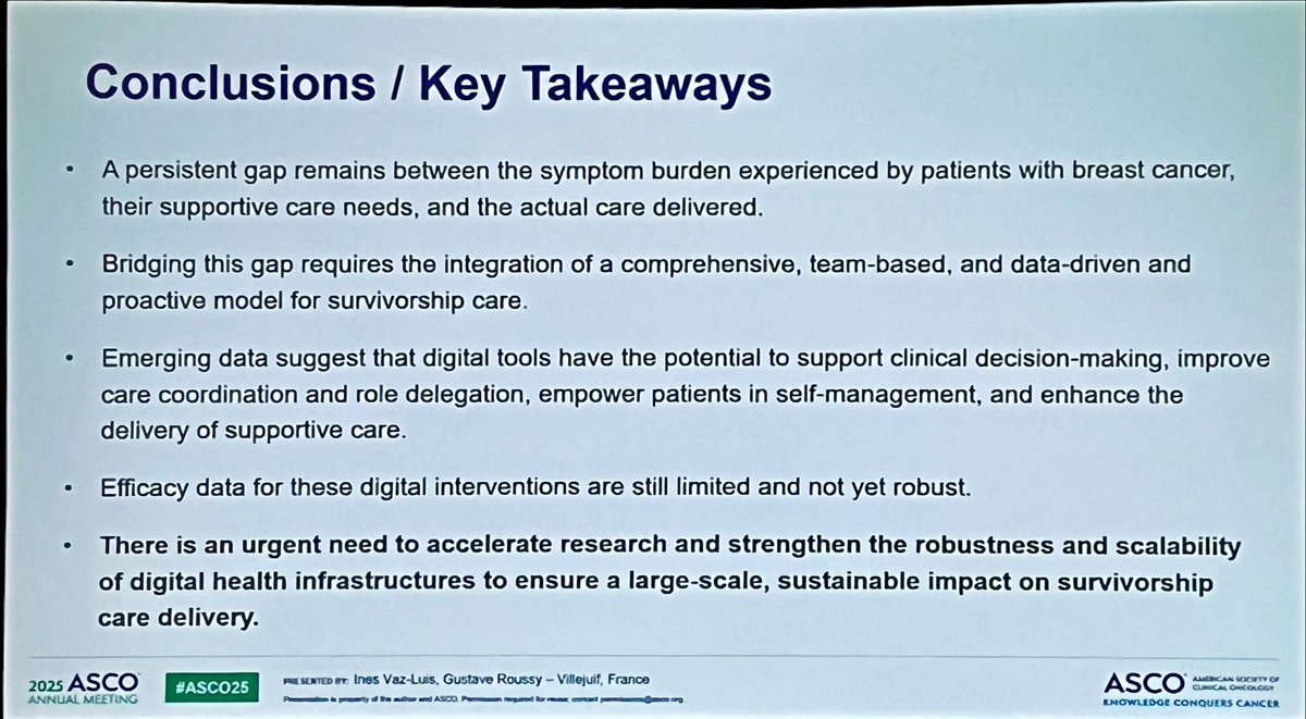Pablo Mando (@pablomando) on Twitter photo As always <a href="/ines_vazluis/">Ines Vaz Luis</a> gives a profound lecture on the potential of eHealth solutions for therapy management and follow up care.
Highlighting the need for:
▪️Coordinated care
▪️Patient empowerment
▪️Robust digital infrastructure
#ASCO2025 As always <a href="/ines_vazluis/">Ines Vaz Luis</a> gives a profound lecture on the potential of eHealth solutions for therapy management and follow up care.
Highlighting the need for:
▪️Coordinated care
▪️Patient empowerment
▪️Robust digital infrastructure
#ASCO2025