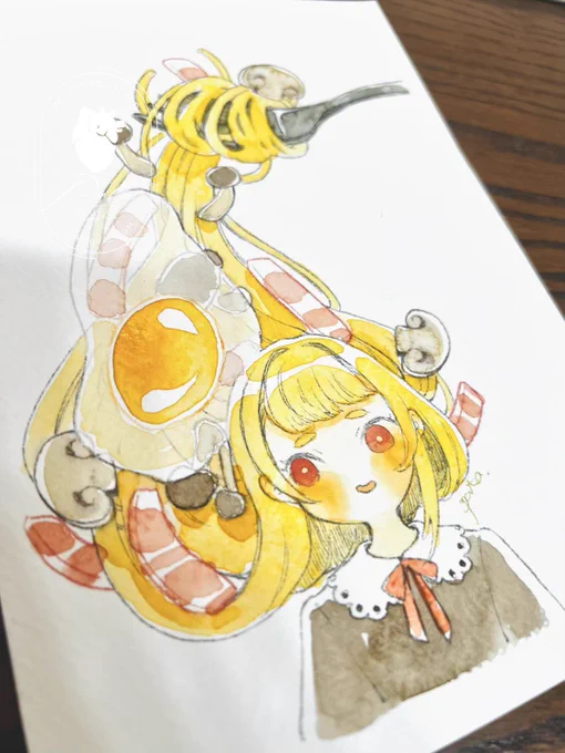 キノコとベーコンのカルボナーラ