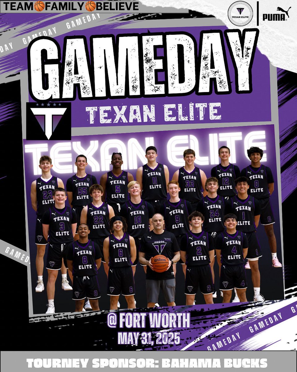 ⚫️GAMEDAY🟣  
Both Squads take the Court in the Ballerz Only tournament in Fort Worth hosted at Game On. Thank you to our tourney sponsor Bahama Bucks. GO TEXANS!!