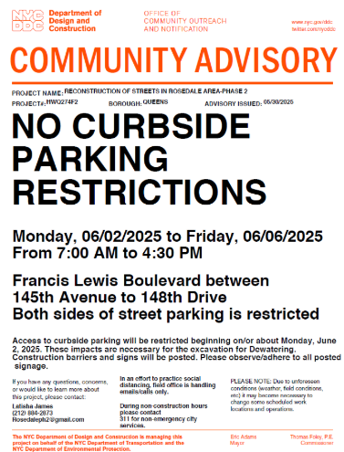 CivicRosedale's tweet photo. Access to curbside parking will be restricted beginning on/or about 6.2.25. These impacts are necessary for the excavation for Dewatering &amp; necessary for the installation of Sanitary Sewers. Construction barriers &amp; signs will be posted. Please observe/adhere to all posted signage https://t.co/x3LYG7eUAN