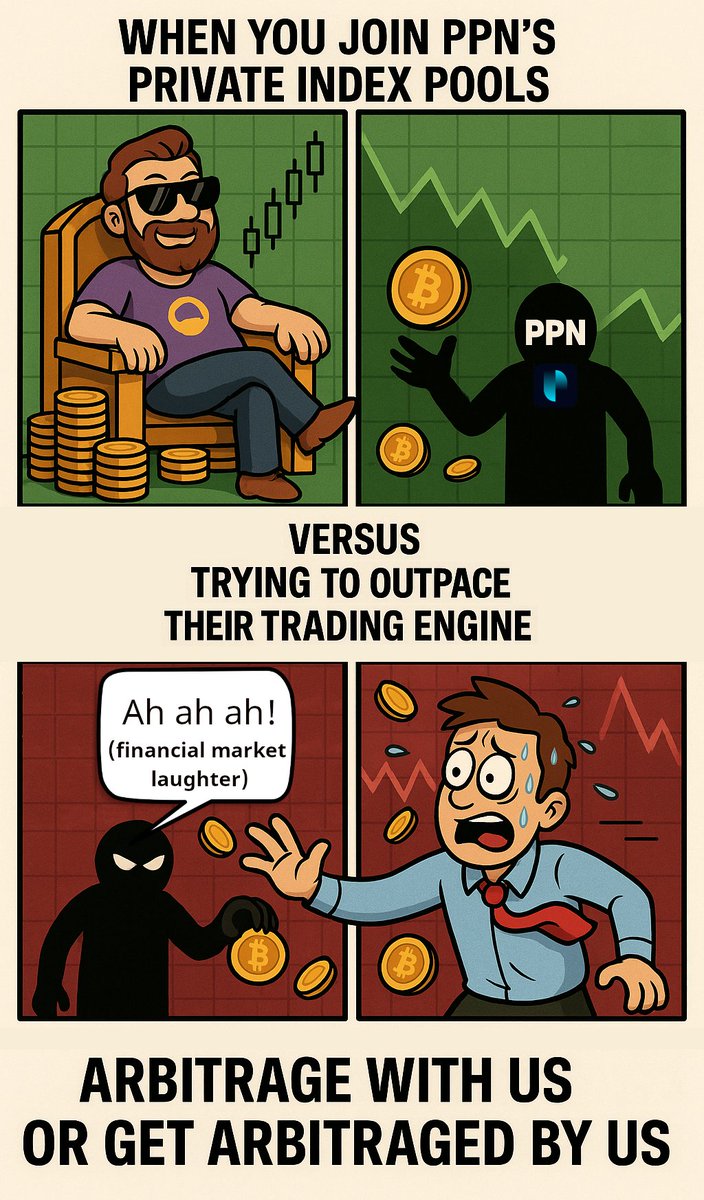 Absentheist's tweet image. Hey All !

Private Pools Network unlocks sustainable DeFi yields via high-frequency arbitrage on CEXs &amp;amp; DEXs. Private, automated strategies deliver returns shared with users. 

Smart yield, zero effort!

"Arbitrage with us or get arbitraged by us"

@PrivatePoolDeFi
#PrivatePool