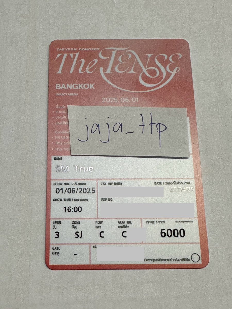 jaja_ttp's tweet photo. ขายบัตรวันอาทิตย์ 01/06

บัตร โซน SJ แถว C 6,000 ขาย 4,300

วันนี้(เสาร์)นัดรับได้ที่หน้าคอนค่ะ

สนใจ DM ค่ะ

#TAEYEON_TheTENSE_in_BANGKOK
#TAEYEON_TheTENSE_in_BKK 
#TAEYEON_TheTENSE
#ตลาดนัดโซวอน #ตลาดนัดโซชิ https://t.co/BvtBMh9InZ