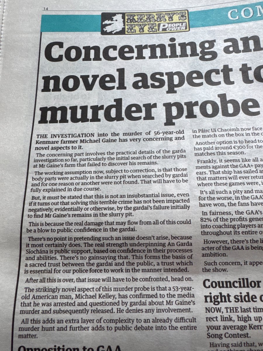 Not just social media that's critical of Garda investigation of Michael Gaine killing...

“The real damage that may flow from all this, could be a blow to public confidence in the Gardai. There’s no point in pretending such an issue doesn’t arise because it most certainly does”