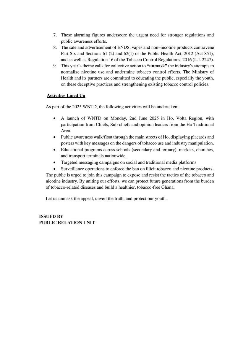 PRESS RELEASE ‼️ 
2025 World No Tobacco Day