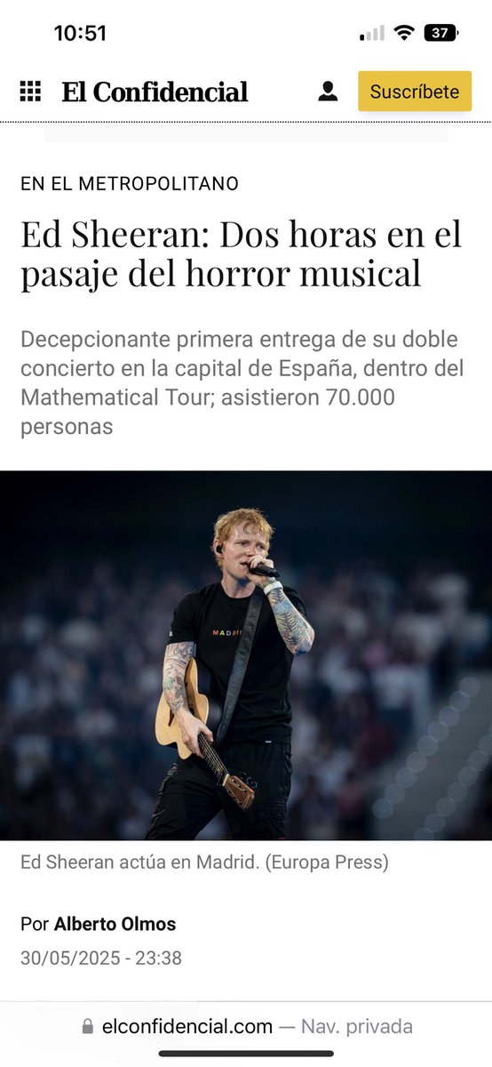 missbelieverxx's tweet photo. Que el primer artículo que veo sobre la maravilla que hizo ayer en Madrid Ed Sheeran sea este, cada vez me deja mas claro que la gente es dada a criticar por el simple placer de hacerlo. 
Ed estuvo BRUTAL como siempre. https://t.co/369VJ8UVtZ