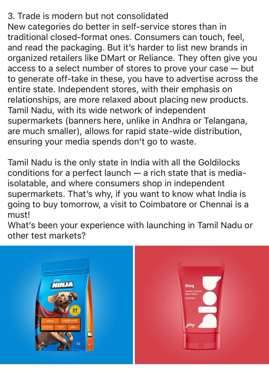 1st point  - தெற்காசியாவில் நன்றாக விற்பனையாகும் ப்ராண்ட்களை இந்தியாவில் அறிமுகப்படுத்த நிறுவனங்கள் ஆர்வம் காட்டுவதுண்டு. அதே அளவுகோலை பின்பற்றி ஒரு பிராண்டை சோதனை செய்ய #தமிழ்நாடு ஏற்ற களமாக இருக்கிறது. ஏன்?

தமிழ்நாட்டின் தனி நபர் வருமானம் பிற தெற்காசிய நாடுகளை ஒத்திருக்கிறது.