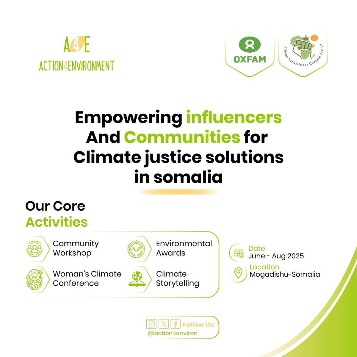 Action for Environment (@action4environ) on Twitter photo Change starts with empowered voices.
From JuneโAug 2025 in #Mogadishu, weโre building climate justice solutions.
@oxfam | <a href="/aacjinaction/">African Activists for Climate Justice</a>
#Empower #Honor #Action Change starts with empowered voices.
From JuneโAug 2025 in #Mogadishu, weโre building climate justice solutions.
@oxfam | <a href="/aacjinaction/">African Activists for Climate Justice</a>
#Empower #Honor #Action
