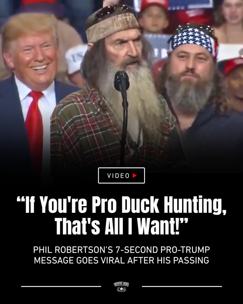 A repost of Phil Robertson's extremely brief speech from 2019 has generated millions of views since he passed away on May 25 &gt;&gt; go.countryrebel.com/PhilRobertsonP…
