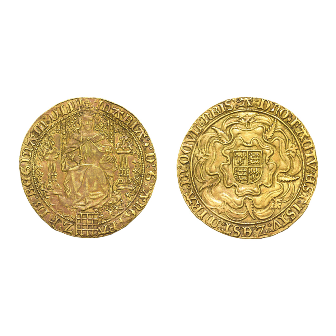 The death of  Edward VI meant that  Mary I inherited a currency in a state of transition. Many of the country mints had been closed.

Some of the sovereigns issued by Mary I bear the date 1553 or 1554 in roman numerals and are the only Tudor sovereigns to be dated.

#Coins #Gold