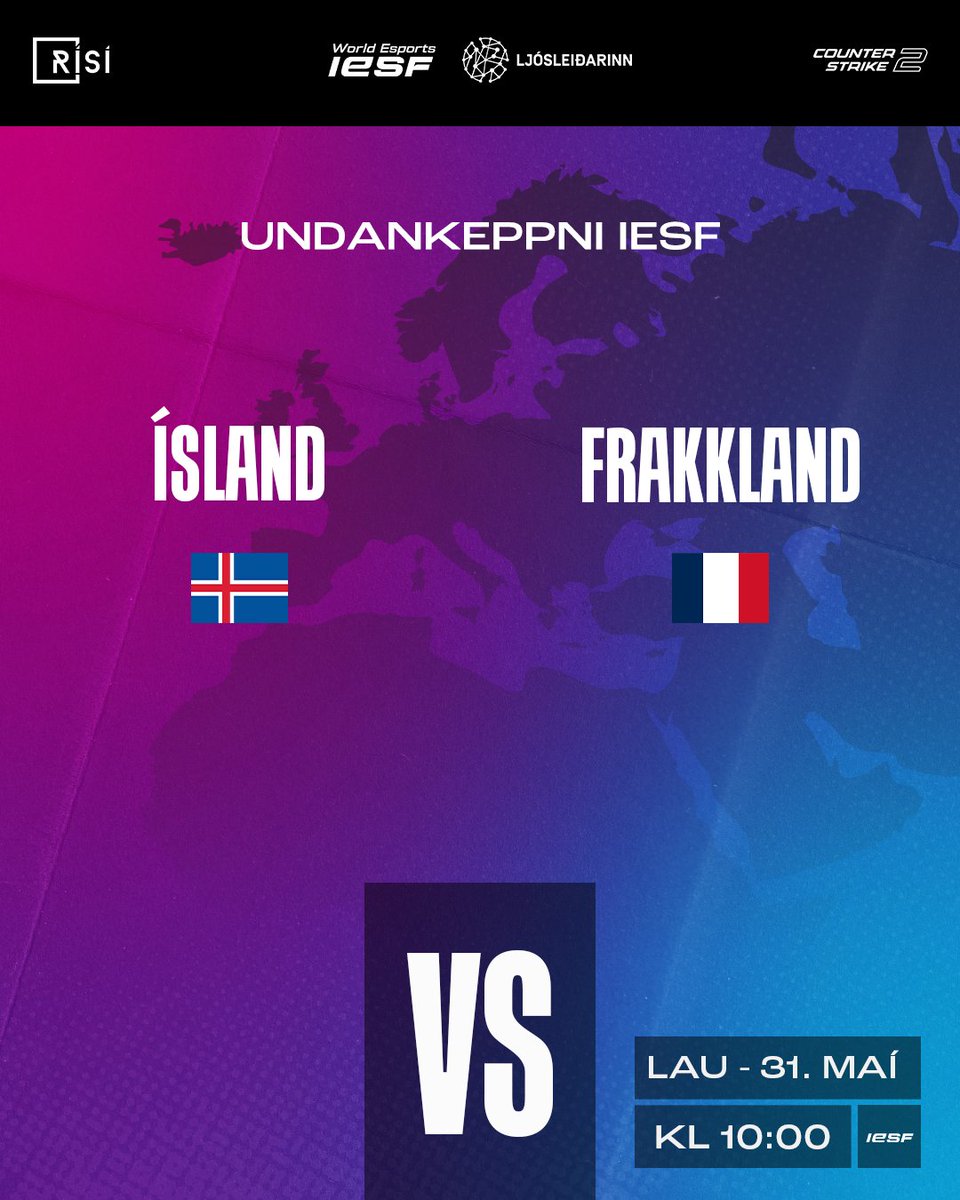 Ekki missa af kvennalandsliðinu keppa í undankeppni IESF í Counter-Strike

Ísland vs Frakkland kl 10:00

Leikur verður sýndur á twitch.tv/sevenvargur

Áfram Ísland! 💪🎮🇮🇸

#Rafíþróttir #WorldEsports #IESF #Ljósleiðarinn 
<a href="/iesf_official/">IESF</a>