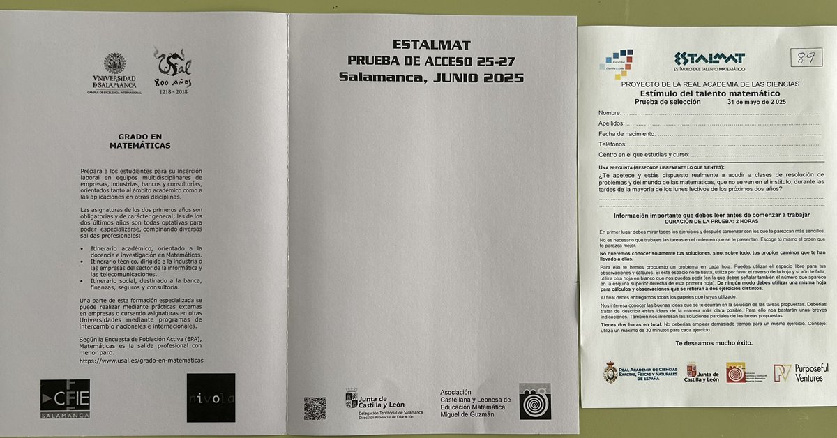 socylemsalamanca (@socylemsalaman1) on Twitter photo Hoy se celebra en CyL la prueba de acceso al Proyecto EsTalMat para el bienio 25-27
Más de 800 participantes inscritos.
<a href="/educacyl/">Educación JCyL</a> <a href="/EstalmatS/">Estalmat Salamanca</a> <a href="/EstalmatPonfe/">Estalmat Ponferrada</a> <a href="/EstalmatVall/">EsTalMat Valladolid</a> <a href="/estalmat/">Estalmat</a> <a href="/Socylem_cyl/">@socylem_cyl</a> <a href="/socylemBurgos/">SOCYLEM BURGOS</a> <a href="/SocylemPalencia/">Socylem Palencia</a> <a href="/socylemsalaman1/">socylemsalamanca</a> <a href="/socylemsoria/">SocylemSoria</a> <a href="/socylemva/">Socylem Valladolid</a> Hoy se celebra en CyL la prueba de acceso al Proyecto EsTalMat para el bienio 25-27
Más de 800 participantes inscritos.
<a href="/educacyl/">Educación JCyL</a> <a href="/EstalmatS/">Estalmat Salamanca</a> <a href="/EstalmatPonfe/">Estalmat Ponferrada</a> <a href="/EstalmatVall/">EsTalMat Valladolid</a> <a href="/estalmat/">Estalmat</a> <a href="/Socylem_cyl/">@socylem_cyl</a> <a href="/socylemBurgos/">SOCYLEM BURGOS</a> <a href="/SocylemPalencia/">Socylem Palencia</a> <a href="/socylemsalaman1/">socylemsalamanca</a> <a href="/socylemsoria/">SocylemSoria</a> <a href="/socylemva/">Socylem Valladolid</a>