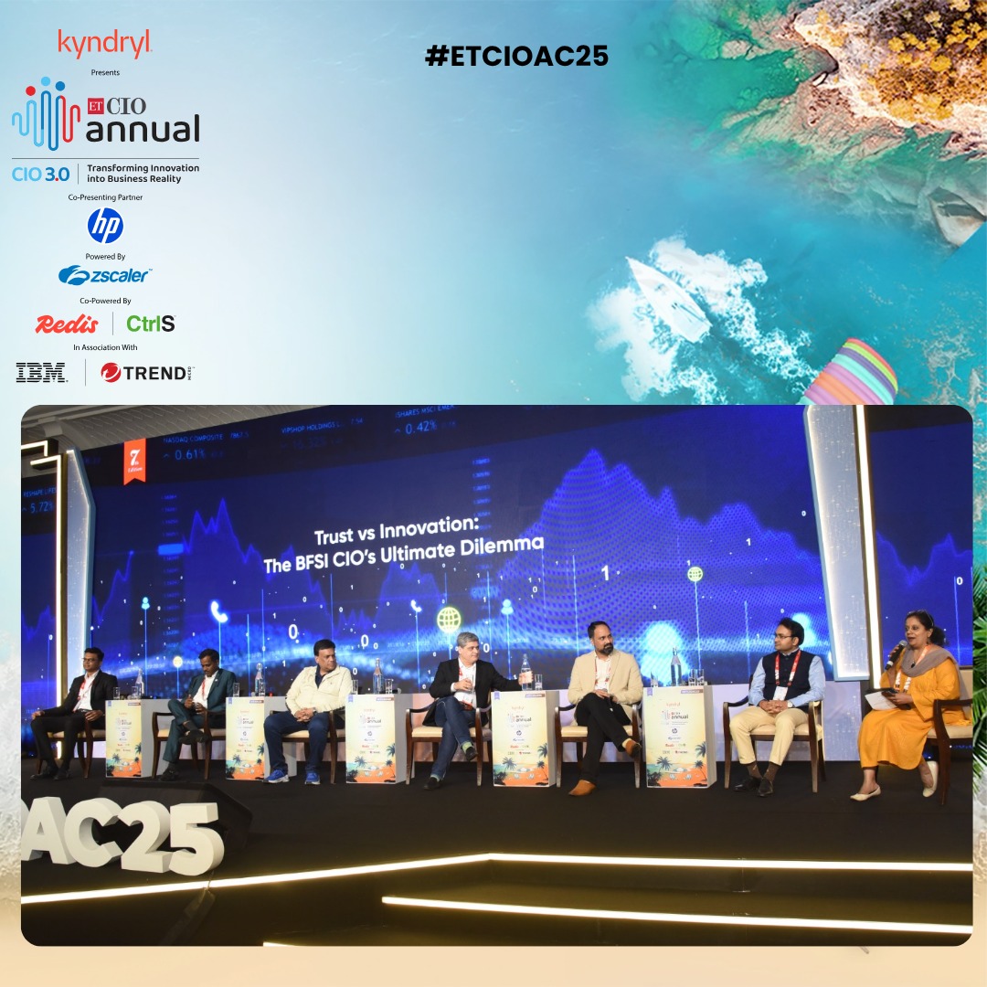 ET_CIO's tweet photo. In this engaging session, top BFSI CIOs tackle the challenging balance between driving innovation and maintaining unwavering trust in their organizations. 

Know More - https://t.co/BgudZ1KQxL    
   
#ETCIOAC25 #CIOLeadership #DigitalTransformation #InnovationInBusiness https://t.co/0Je712dFGo