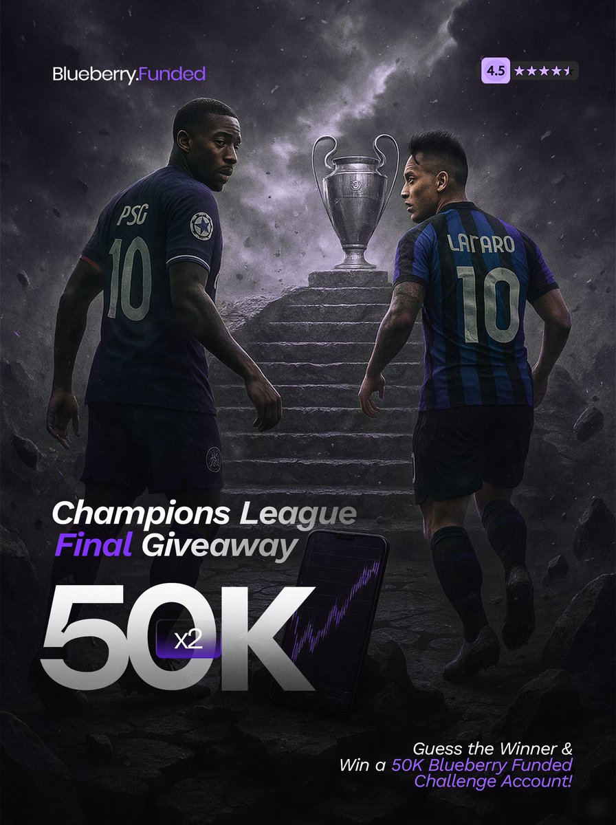 Blueberry Funded (@blueberryfunded) on Twitter photo It’s Champions League Final Day! 🇪🇺
So, it’s time for our Champions League Final Giveaway! 🚨
Like <a href="/Inter/">Inter ⭐⭐</a> or <a href="/PSG_English/">Paris Saint-Germain</a>, you can also WIN big tonight!
- Follow @blueberryfunded
- Quote or Comment under this post with the right scoreline
- And, that’s it!
Just follow these It’s Champions League Final Day! 🇪🇺
So, it’s time for our Champions League Final Giveaway! 🚨
Like <a href="/Inter/">Inter ⭐⭐</a> or <a href="/PSG_English/">Paris Saint-Germain</a>, you can also WIN big tonight!
- Follow @blueberryfunded
- Quote or Comment under this post with the right scoreline
- And, that’s it!
Just follow these