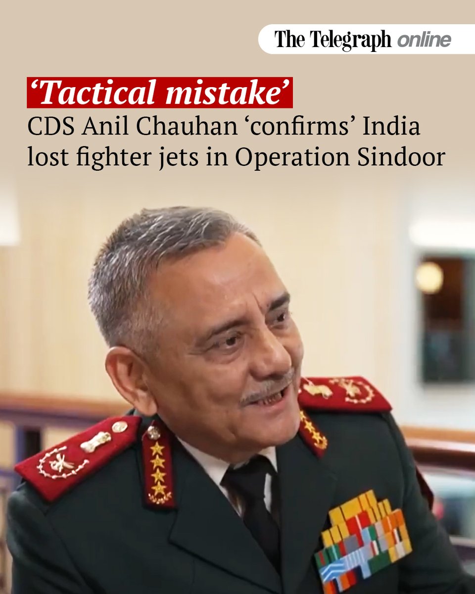 The Telegraph (@ttindia) on Twitter photo The good part, the Chief of Defence Staff tells Bloomberg, is that 'we were able to understand... remedy it, rectify it and then implement it again after two days and flew all our jets again targeting at long range'
<a href="/Jairam_Ramesh/">Jairam Ramesh</a> #IndiaPakistanTensions #OperationSindoor The good part, the Chief of Defence Staff tells Bloomberg, is that 'we were able to understand... remedy it, rectify it and then implement it again after two days and flew all our jets again targeting at long range'
<a href="/Jairam_Ramesh/">Jairam Ramesh</a> #IndiaPakistanTensions #OperationSindoor