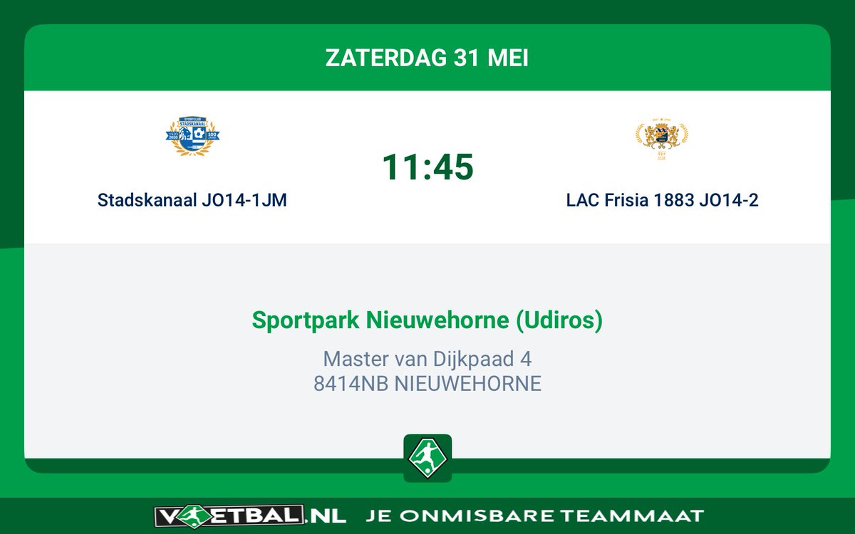 Straks speelt Frisia JO14-2 de belangrijkste wedstrijd van het seizoen. De bekerfinale tegen ⁦<a href="/SCStadskanaal/">SC Stadskanaal</a>⁩ JO14-1. Veel succes!