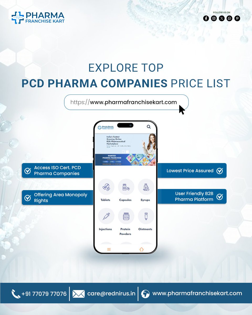 pharmapcdkart's tweet photo. ✨ Looking for the PCD Pharma Companies Products &amp; Price List? 💊

At Pharma Franchise Kart, India’s leading B2B pharma portal, You will get top PCD Pharma companies products &amp; price list. 

📞 +91-7707977076
📧 care@rednirus.in
🌍 https://t.co/lBgxugnLwc

#PCDPharmaCompanies https://t.co/STo5r0A2Wq