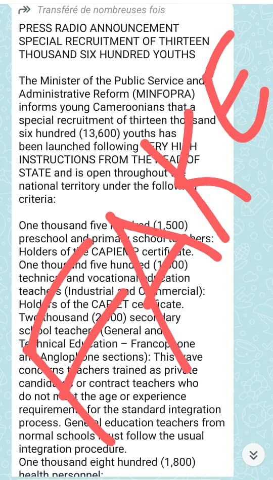 MINFOPRA officiel (@minfopra_gov) on Twitter photo ๐จ FAKE !   URGENT !๐จ
Pour toutes informations utiles, une seule adresse : minfopra.gov.cm.
             
            ๐จ Vigilance ! ๐จ ๐จ FAKE !   URGENT !๐จ
Pour toutes informations utiles, une seule adresse : minfopra.gov.cm.
             
            ๐จ Vigilance ! ๐จ