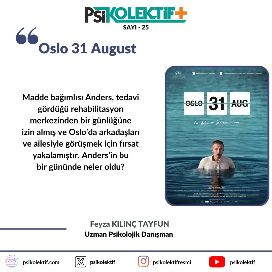 psikolektif's tweet photo. Psikolektif + Dergisinin 25. Sayısında Uzman Psikolojik Danışman Feyza Kılınç Tayfun, ''Oslo 31 August'' adlı filmi sizler için inceledi. İncelemeyi okumak için:
https://t.co/uhyEtBM6Vi
#oslo31august, #filminceleme, #feyzakılınçtayfun, #keşfet, #keşfetteyiz, #keşfetedüş https://t.co/NOrm64YHxB