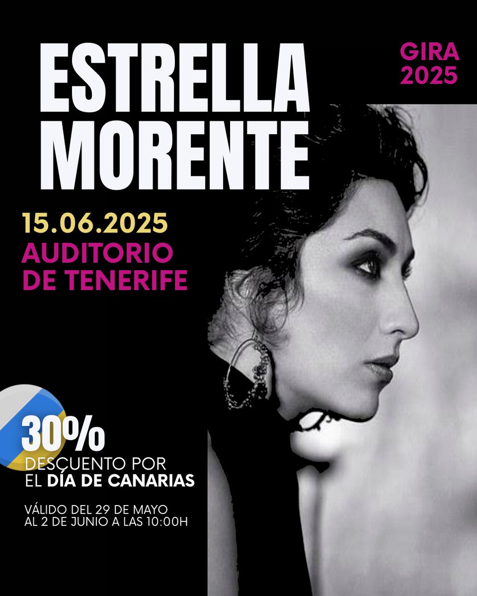Encaro Factory (@encarofactory) on Twitter photo ¡Aún estás a tiempo! 🥳
Hasta el 2 de junio a las 10:00h, sigue activo el descuento de un 30% por el Día de Canarias en todos los espectáculos culturales de Encaro Factory, incluyendo: ¡Estrella Morente en concierto!
<a href="/Auditoriotfe/">Auditorio de Tenerife</a>
¡Consigue ya tus entradas! ¡Aún estás a tiempo! 🥳
Hasta el 2 de junio a las 10:00h, sigue activo el descuento de un 30% por el Día de Canarias en todos los espectáculos culturales de Encaro Factory, incluyendo: ¡Estrella Morente en concierto!
<a href="/Auditoriotfe/">Auditorio de Tenerife</a>
¡Consigue ya tus entradas!
