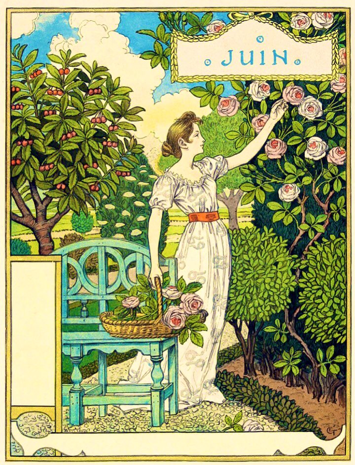frome_maude's tweet photo. #June by Eugene Grasset, for La Belle Jardinerie. #artnouveau calendar, 1896. #June1st #1stJune #FolkloreSunday https://t.co/aVGfB4O5Kg