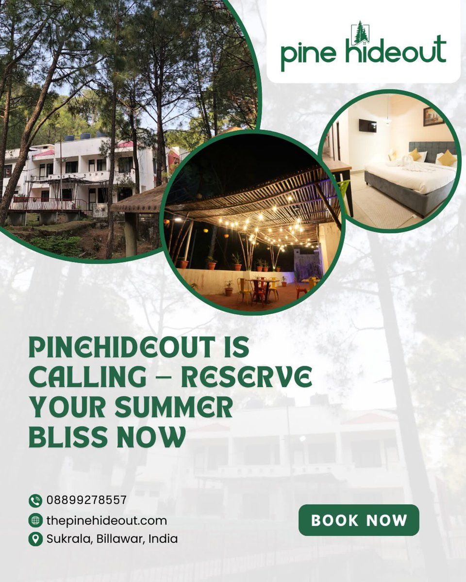 PHideoutSukrala's tweet photo. Craving peace, fresh pine-scented air, and cozy comfort?
Pine Hideout is your perfect summer escape — where the forest hugs your soul and serenity stays with you long after you leave.

Call now: 08899278557
Book your stay: https://t.co/9TBN9Bxfm3

#PineHideout #NatureRetreat https://t.co/eXDzCNuezJ
