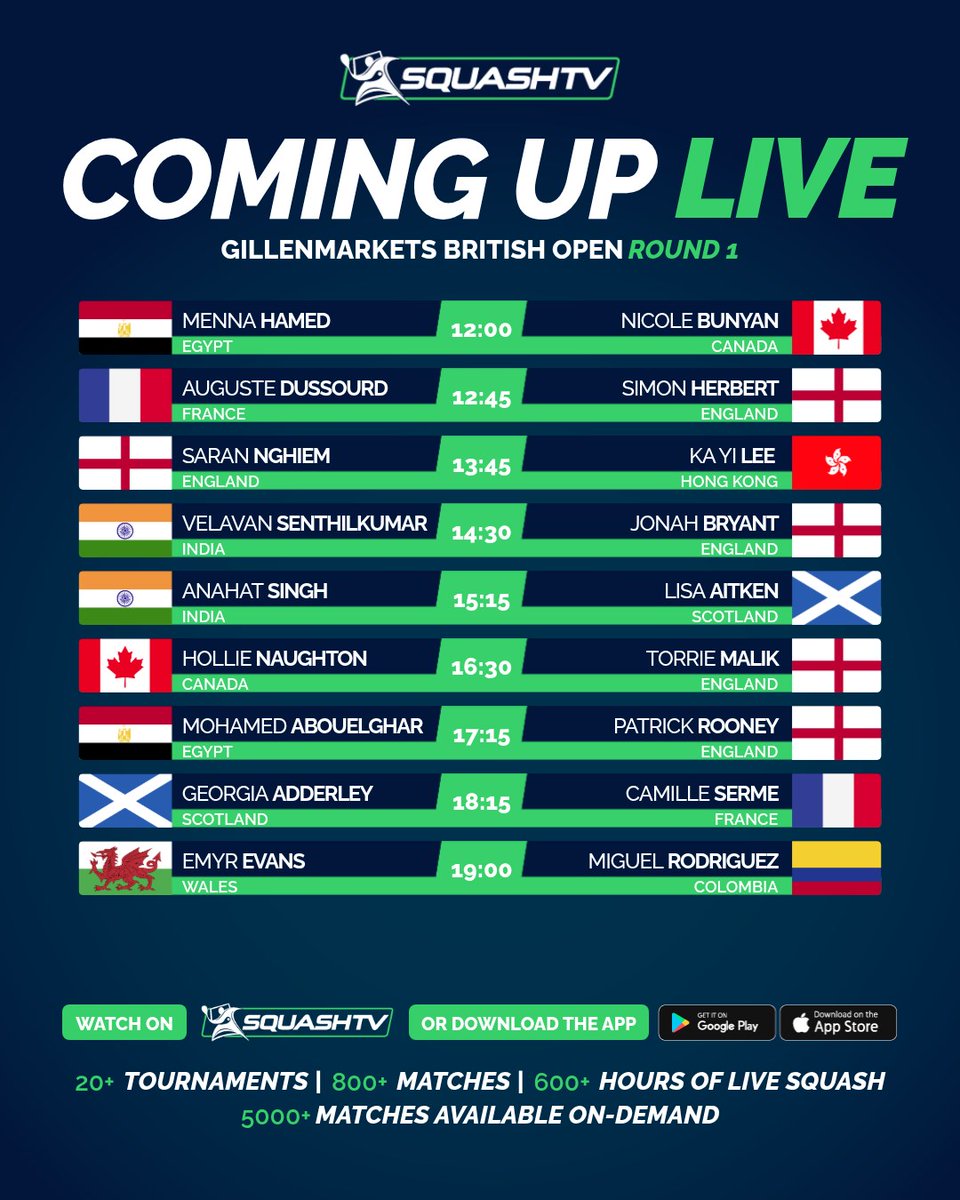 SQUASHTV (@squashtv) on Twitter photo πΊ Live <a href="/BritOpenSquash/">British Open</a> RD1 action coming up at 12:00 (GMT+1)!
Watch here π
squash.tv
#BritOpen25 #WhereLegendsAreMade πΊ Live <a href="/BritOpenSquash/">British Open</a> RD1 action coming up at 12:00 (GMT+1)!
Watch here π
squash.tv
#BritOpen25 #WhereLegendsAreMade