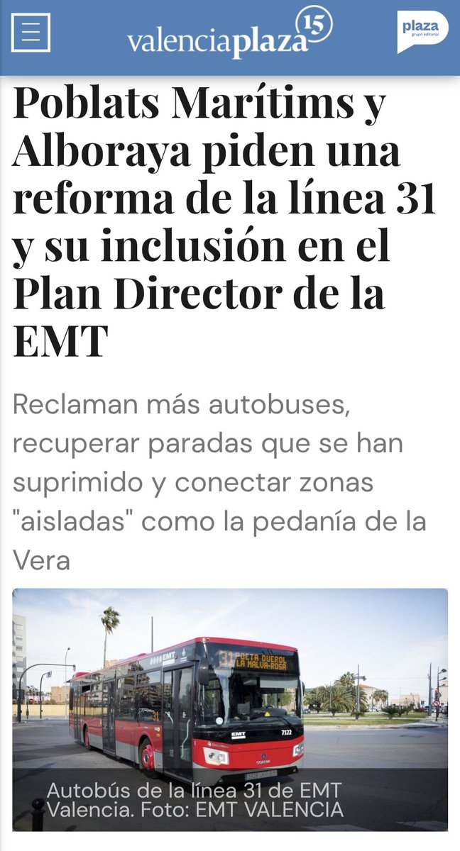 🚍 Recolzem la reivindicació dels veïns del barris del nort i d'Alboraya per a millorar la llínea 31 del bus d'#EMT. Més parades i freqüència per a donar un servici digne. 

 🫵¡DecidiX per un transport públic de calitat!