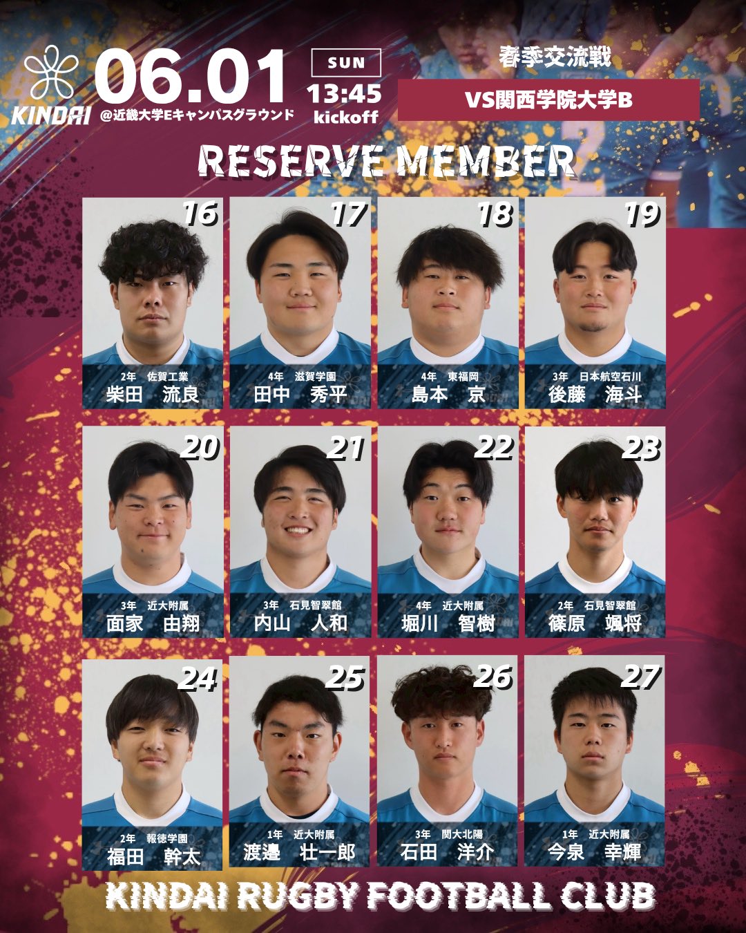 近畿大学体育会ラグビー部 on X: 