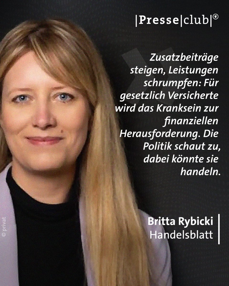Presseclub (@ard_presseclub) on Twitter photo Wie lange wird man es sich in Deutschland noch leisten können, krank zu werden? <a href="/brybickiextern1/">Britta Rybicki</a> (<a href="/handelsblatt/">Handelsblatt</a>) sieht hier die Politik in der Pflicht. Wie sehen Sie das? Mehr dazu morgen im #Presseclub Wie lange wird man es sich in Deutschland noch leisten können, krank zu werden? <a href="/brybickiextern1/">Britta Rybicki</a> (<a href="/handelsblatt/">Handelsblatt</a>) sieht hier die Politik in der Pflicht. Wie sehen Sie das? Mehr dazu morgen im #Presseclub
