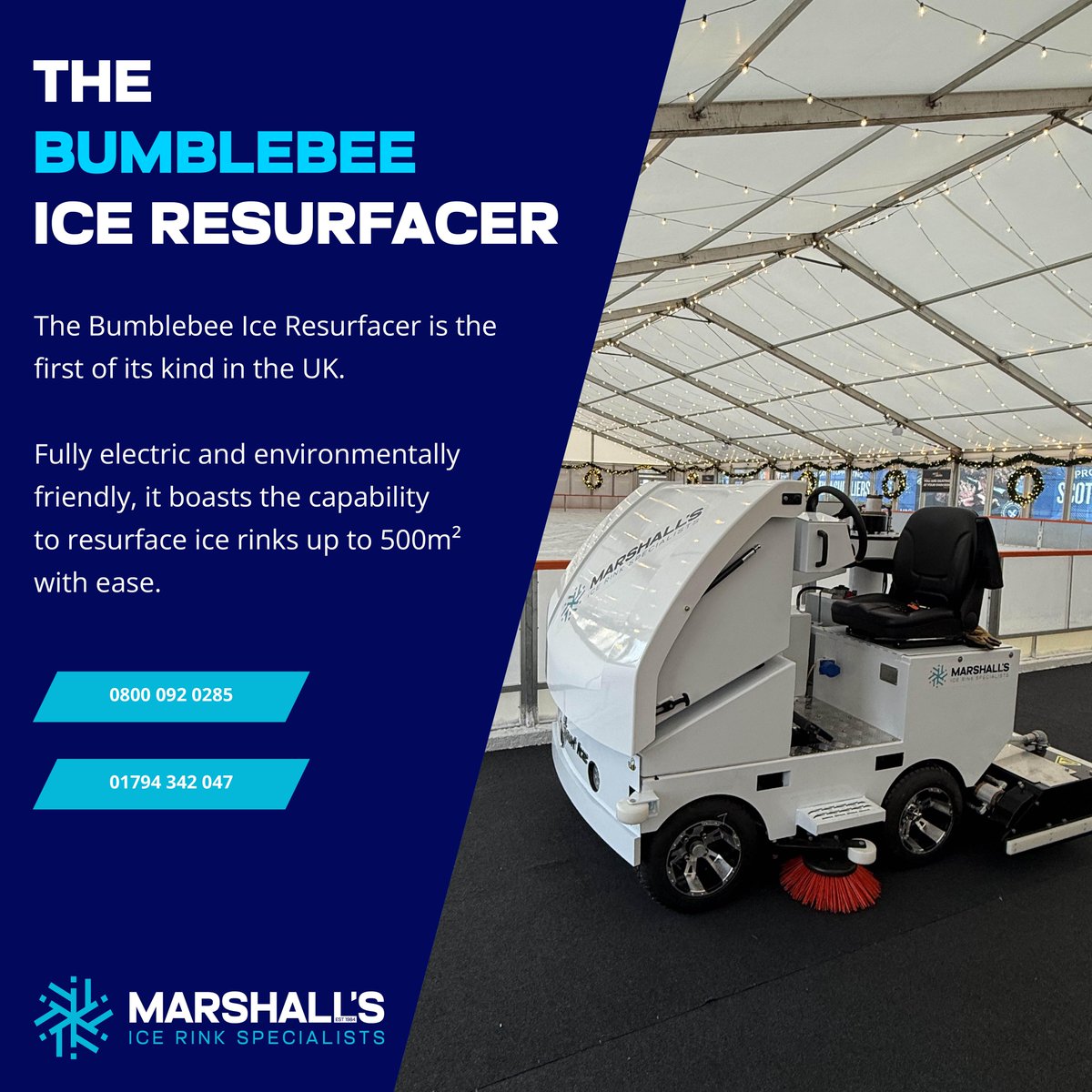 ⚡ Say hello to the Bumblebee—the UK’s first fully electric compact resurfacer. 

Clean, quiet, and ideal for rinks up to 500m².

Explore our range: marshallsinternational.com

#ElectricResurfacer #SustainableRinks #BumblebeeIce