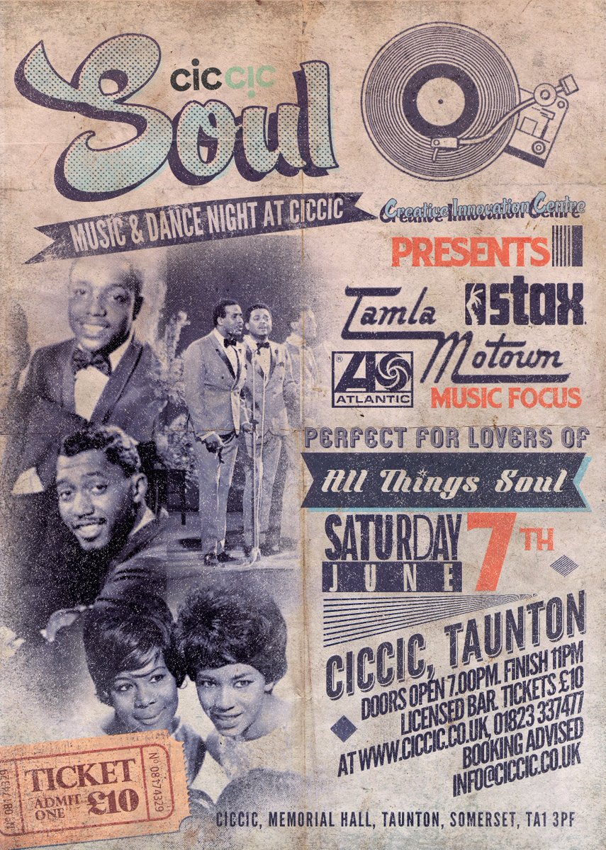 CICCIC (@ciccictaunton) on Twitter photo Join us for a night of Motown & Soul music at CICCIC, Taunton, Sat 7th Jun, specifically designed to showcase traditional Tamla Motown, Atlantic, and Stax soul music. See creativeinnovationcentre.co.uk/dance/motown-s… Join us for a night of Motown & Soul music at CICCIC, Taunton, Sat 7th Jun, specifically designed to showcase traditional Tamla Motown, Atlantic, and Stax soul music. See creativeinnovationcentre.co.uk/dance/motown-s…