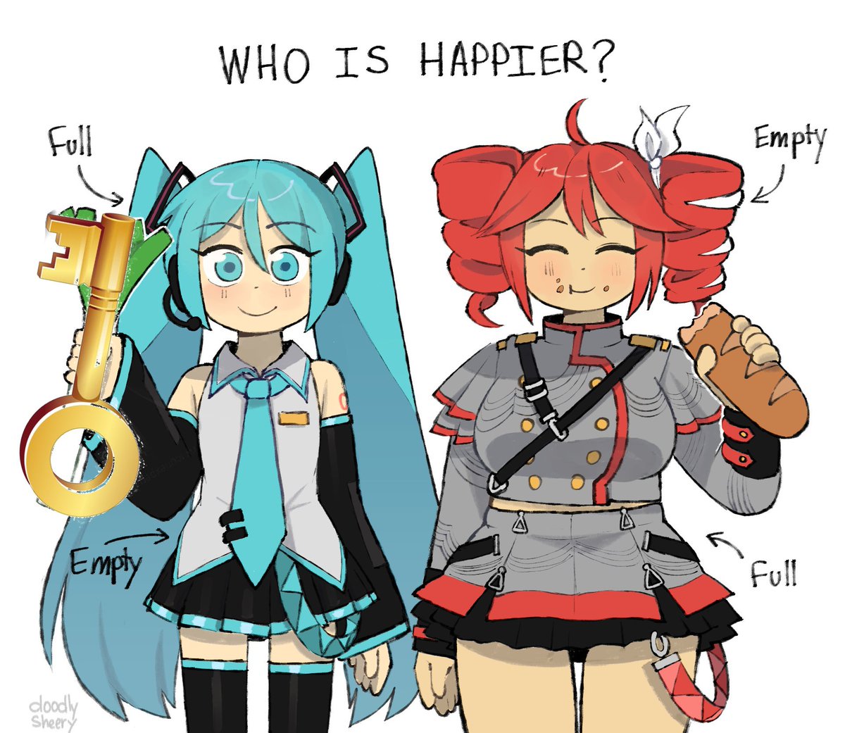 teto is happier cuz she ate bread while miku eats key and we all