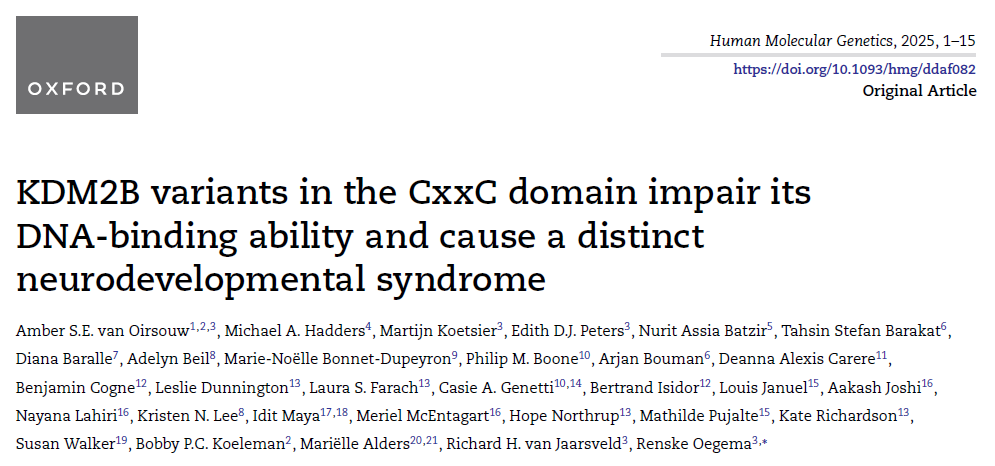 New international collaborative work incl. our team on KDM2B: 

KDM2B variants in the CxxC domain impair its DNA-binding ability and cause a distinct neurodevelopmental syndrome academic.oup.com/hmg/article/do… 
#NDD, #genetics #genomics #morbidgene