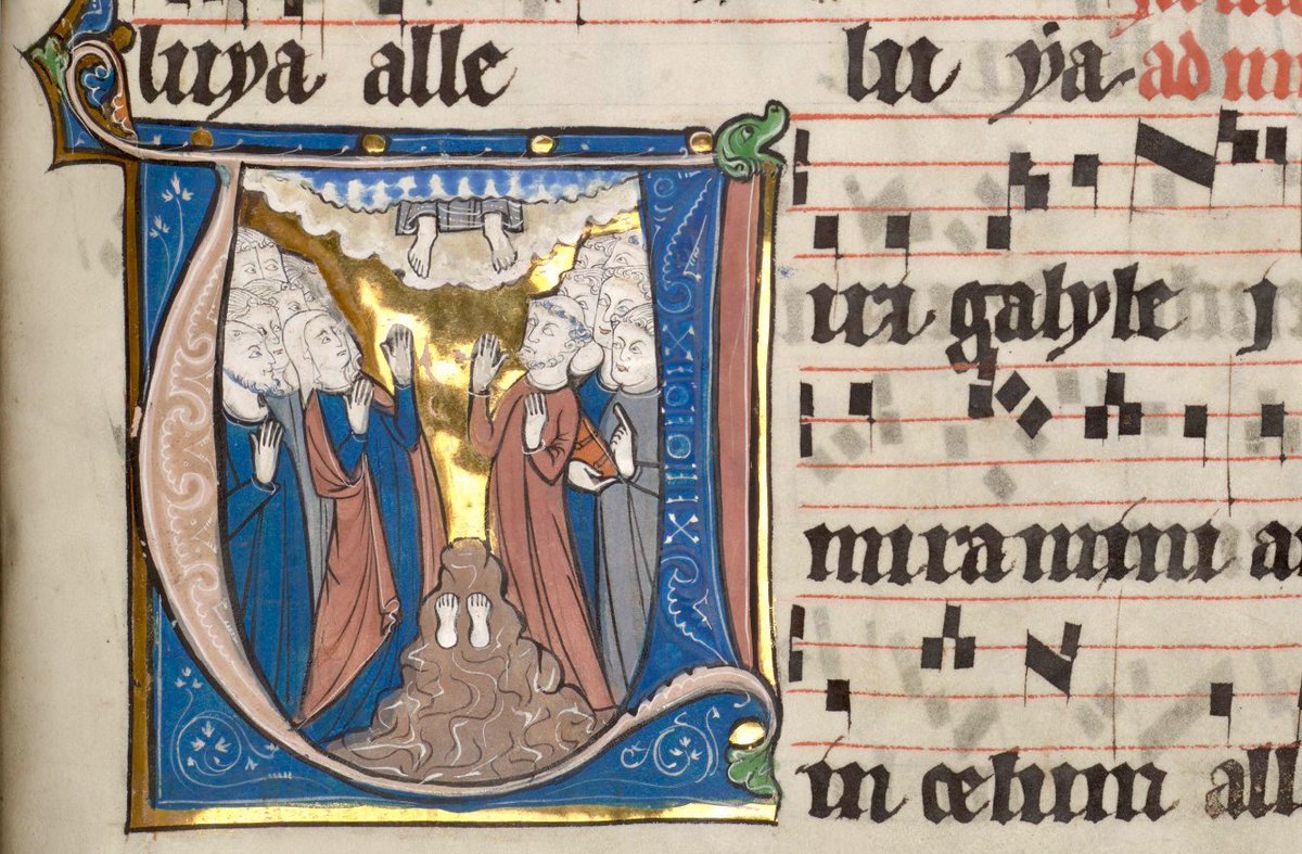 A miniature depicting the Ascension in the ‘V’ of the traditional introit ‘Viri Galilaei’

Ms. 6435 <a href="/kbrbe/">KBR</a>, Gradual for a female Dominican house, Southern Netherlands, 8 miniatures, c. 1300

uurl.kbr.be/2257693
