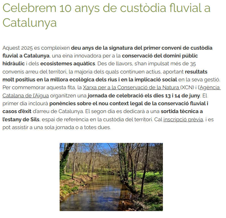 🌊 Aquest 2025 celebrem 10 anys de #CustòdiaFluvial a Catalunya! Des de CST ens hi sumem amb projectes com el del riu #Brugent amb enfoc ecosocial.
<a href="/XCNatura/">XCN</a>  i <a href="/aigua_cat/">ACA</a>  organitzen la jornada de celebració els dies 13 i 14 de juny
📝 Llegeix-ne més aquí cerclessostenibilitat.org/post/celebrem-…