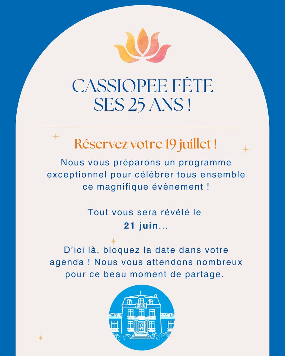 espacecassiopee's tweet photo. SAVE THE DATE !

Cassiopée célèbre ses 25 ans et vous invite à un évènement unique à cette occasion.
Bloquez le 19 juillet dans votre agenda ! Nos équipes vous préparent un programme en secret. Tout vous sera révélé le 21 juin ! https://t.co/ie3qqlX0JH