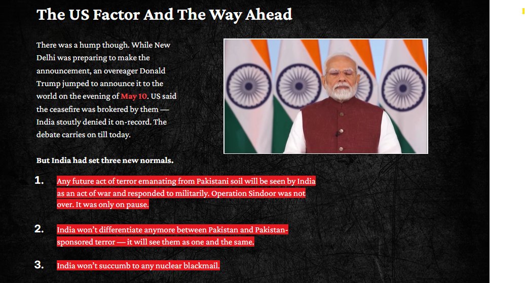 CNNnews18's tweet image. 'Cheap Tactics Collapses-Pakistan Admits Defeat'

From drone swarms to deep strikes, India’s Operation Sindoor flipped the script.

Take an immersive tour of what happened during those 88 hours

Click here: news18.com/immersives/ins…

#OperationSindoor #IndiaStrikesBack #IAF