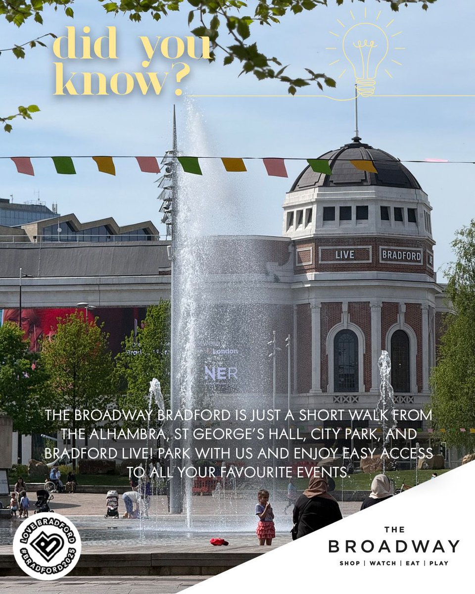 TheBroadwayBrad's tweet photo. 🎭 We’re basically Bradford’s backstage pass — The Alhambra, City Park, and more are just a short stroll away. Park here, explore out there. 😉
#BD25 #Bradford2025 #Bradford #thebroadwaybradford #bradfordshopping #bradfordcitycentre #thealhambra #citypark #bradfordcity https://t.co/bfmBDugRGN