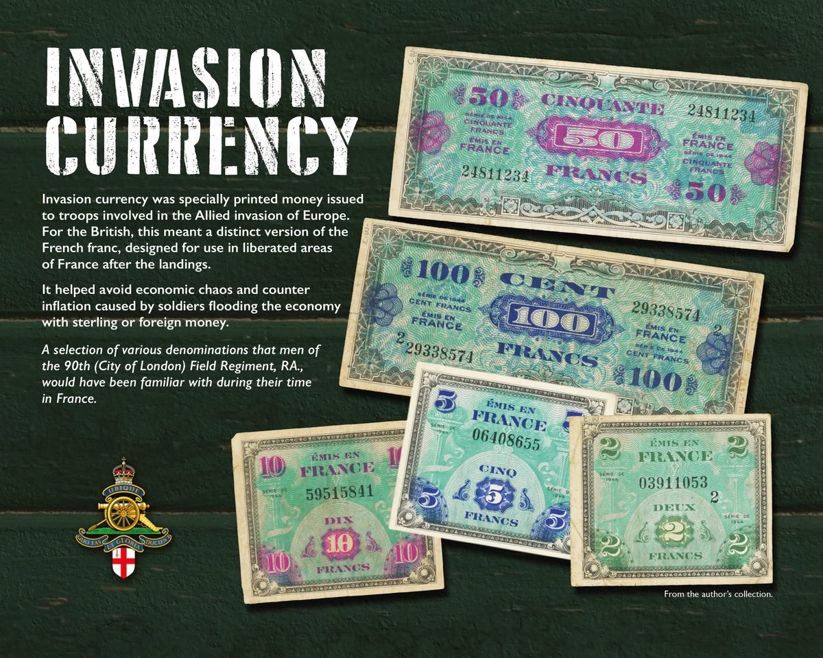 c_woffenden's tweet photo. Did you know that just before Operation Overlord Allied troops were issued with invasion currency?
#normandie #familyhistory #veteran #normandy #royalartillery #ww2history #DDay #landingcraf #25pdr #gunnerstalk #90fieldregiment #invasioncurrency #frenchfrancs #DidYouKnow https://t.co/V0XDSdxvPZ