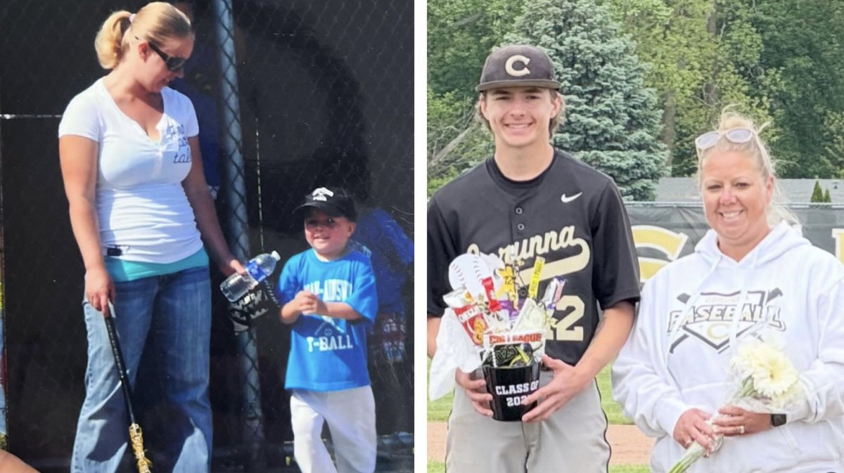 Then &amp; Now for Corunna senior, Lucas Dennis (with his mom). <a href="/CorunnaBaseball/">Corunna Baseball</a>