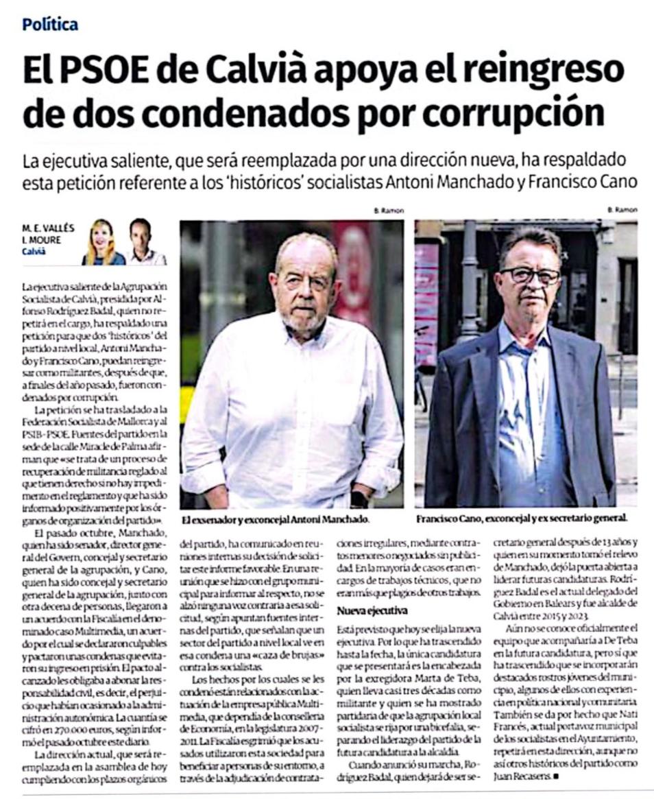 Fieles al estilo Sánchez, que ha devaluado nuestra democracia y premiado a los delincuentes, desde agresores sexuales hasta sediciosos, el <a href="/PSOE_CALVIA/">PSOE Calvià</a> quiere ahora rescatar a dos de sus dinosaurios, condenados por corrupción. Esto era la regeneración socialista.

#SanchezRules