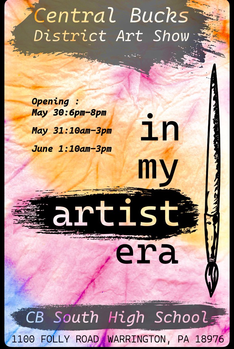 Cҽɳƚɾαʅ Bυƈƙʂ Aɾƚ (@cbsdart) on Twitter photo Thank you to the CBSD ART k12 teachers for welcoming our community to the 2025 District Art Show! Wonderful turn out! Two more days to come celebrate “In My Artist Era!” Open today from 10-3 at CB South. <a href="/CBSDSchools/">Central Bucks SD</a> Thank you to the CBSD ART k12 teachers for welcoming our community to the 2025 District Art Show! Wonderful turn out! Two more days to come celebrate “In My Artist Era!” Open today from 10-3 at CB South. <a href="/CBSDSchools/">Central Bucks SD</a>