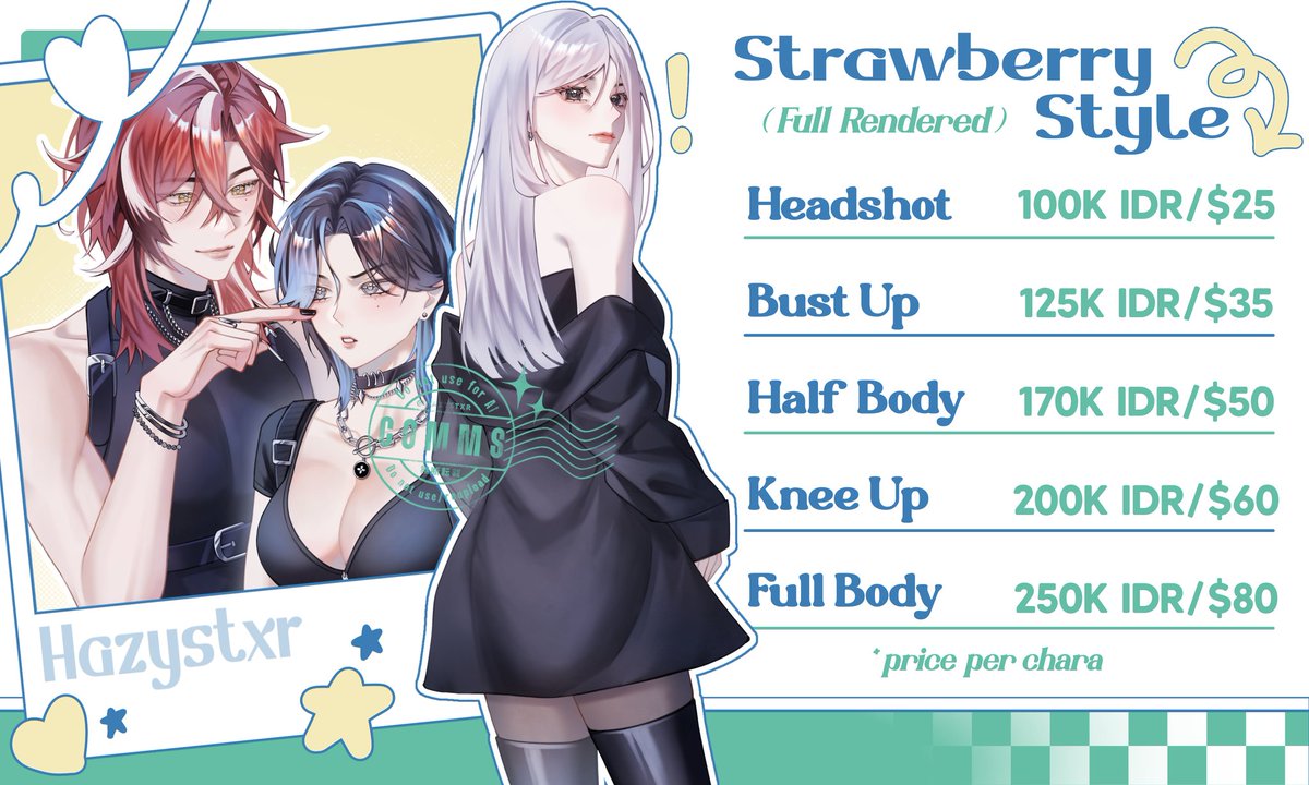 hazystxr's tweet image. [Likes &amp;amp; RTs are very appreciated🫶🏻]

Hello!! my commission are open now for local(🇮🇩) and international(🌏)
*free chibi for the first 3 customers!(  ≧ᗜ≦)

DM me asap if you're interested or have any questions~

#commissionsopen #artidn #zonauang