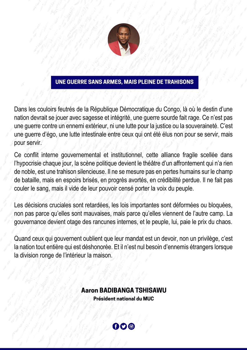 Aaron Badibanga Tshisawu (@atshisawu) on Twitter photo Une guerre ouverte entre le pouvoir exécutif, législatif, et judiciaire en RDC.
<a href="/DSESANGA/">Delly SESANGA HIPUNGU</a> <a href="/OMELONGA_LENS1/">LEN'S OMELONGA</a> <a href="/MartinFayulu/">Martin Fayulu</a> <a href="/jkalumba49/">Jonathan Kalumba</a> <a href="/jo_mbombo/">Jonathan David M'BOMBO T.</a> <a href="/KatangaCynthia/">Cynthia Katanga,MBA</a> <a href="/PUKACE_/">PUKACE@RDC</a> <a href="/VitalKamerhe1/">Vital Kamerhe</a> <a href="/PatrickNkanga2/">Patrick NKANGA Bekonda</a> <a href="/CybelleFuraha/">cybelle Mushagalusa</a> <a href="/NadegeMututi/">Nadege Mututi web’s boy</a> <a href="/LFranceKuzikesa/">Louis France Kuzikesa</a> <a href="/StanysBujakera/">Stanis Bujakera Tshiamala</a> <a href="/KimKimuntu/">Paulette Kimuntu Kim</a> Une guerre ouverte entre le pouvoir exécutif, législatif, et judiciaire en RDC.
<a href="/DSESANGA/">Delly SESANGA HIPUNGU</a> <a href="/OMELONGA_LENS1/">LEN'S OMELONGA</a> <a href="/MartinFayulu/">Martin Fayulu</a> <a href="/jkalumba49/">Jonathan Kalumba</a> <a href="/jo_mbombo/">Jonathan David M'BOMBO T.</a> <a href="/KatangaCynthia/">Cynthia Katanga,MBA</a> <a href="/PUKACE_/">PUKACE@RDC</a> <a href="/VitalKamerhe1/">Vital Kamerhe</a> <a href="/PatrickNkanga2/">Patrick NKANGA Bekonda</a> <a href="/CybelleFuraha/">cybelle Mushagalusa</a> <a href="/NadegeMututi/">Nadege Mututi web’s boy</a> <a href="/LFranceKuzikesa/">Louis France Kuzikesa</a> <a href="/StanysBujakera/">Stanis Bujakera Tshiamala</a> <a href="/KimKimuntu/">Paulette Kimuntu Kim</a>