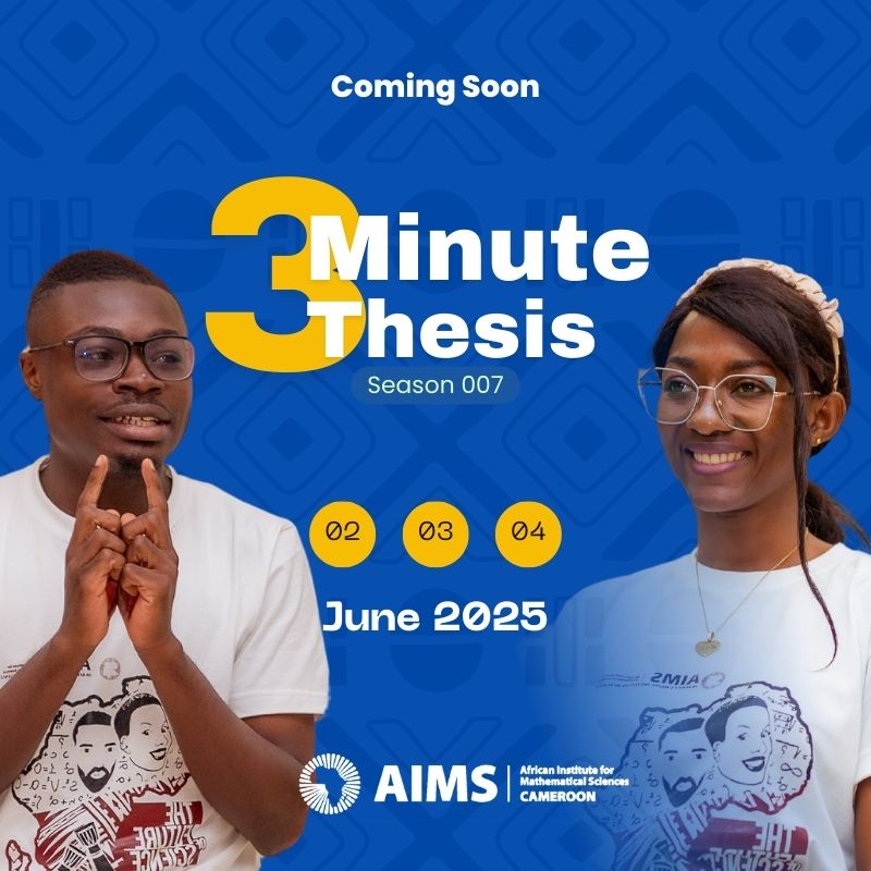 Big ideas, tiny time... The 3 Minute Thesis (3MT) competition is almost here! Can our grad students explain months of research in just 180 seconds?
🗓️ 2-4 June 2025

#3MT #ResearchIn3Minutes #AcademicChallenge #AIMSCameroon #AIMSCMR
