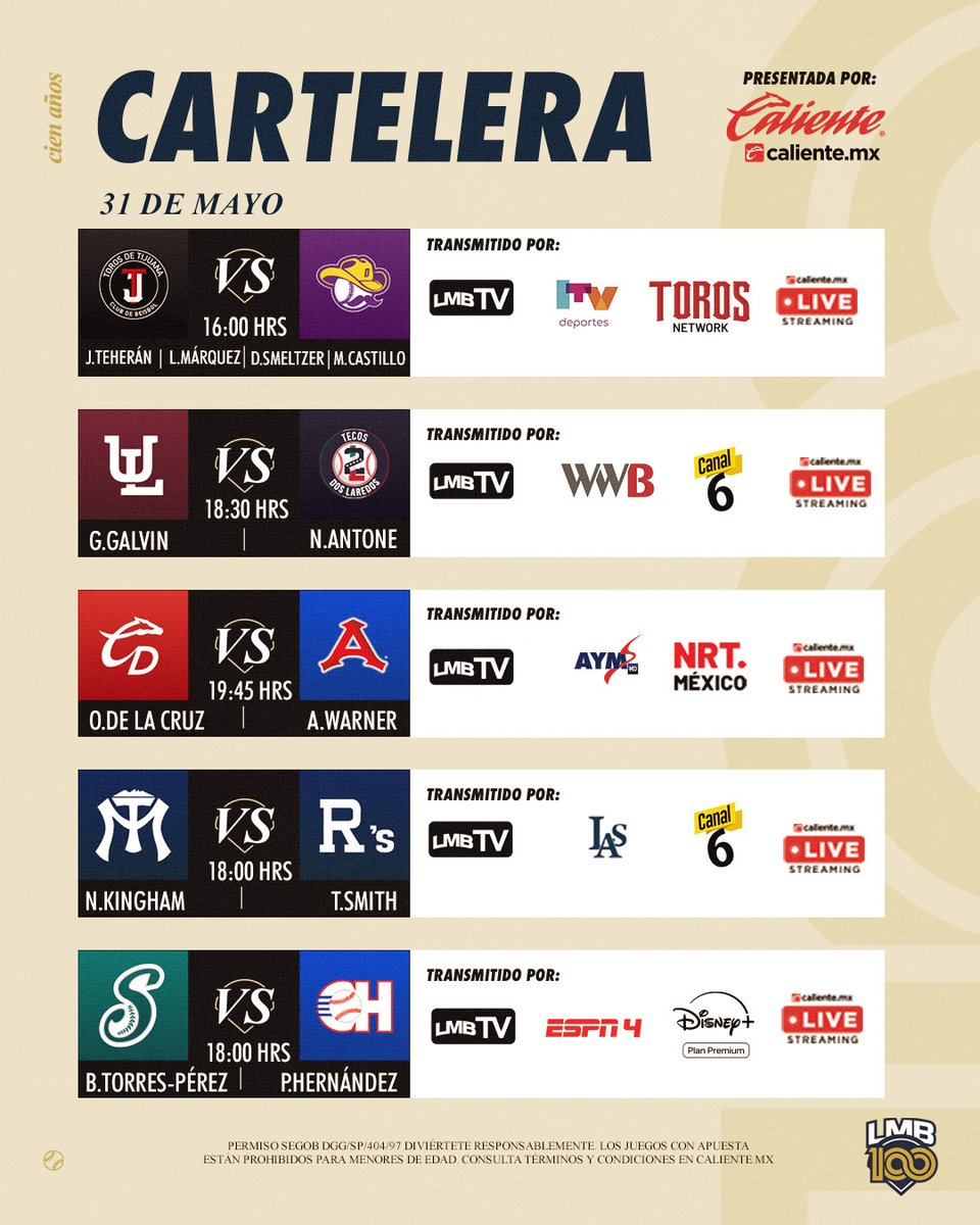 ¡ESTOS SON LOS JUEGOS DE HOY!

 ¿A cuál le vas a meter en Caliente.mx? 🔥⚾️

#ApuestaEnCaliente por la victoria de tu equipo favorito y recibe $1,000 de regalo para tu primer apuesta 📲bit.ly/4dSQR5T

#MásAcciónMásDiversión #JugamosPorMás