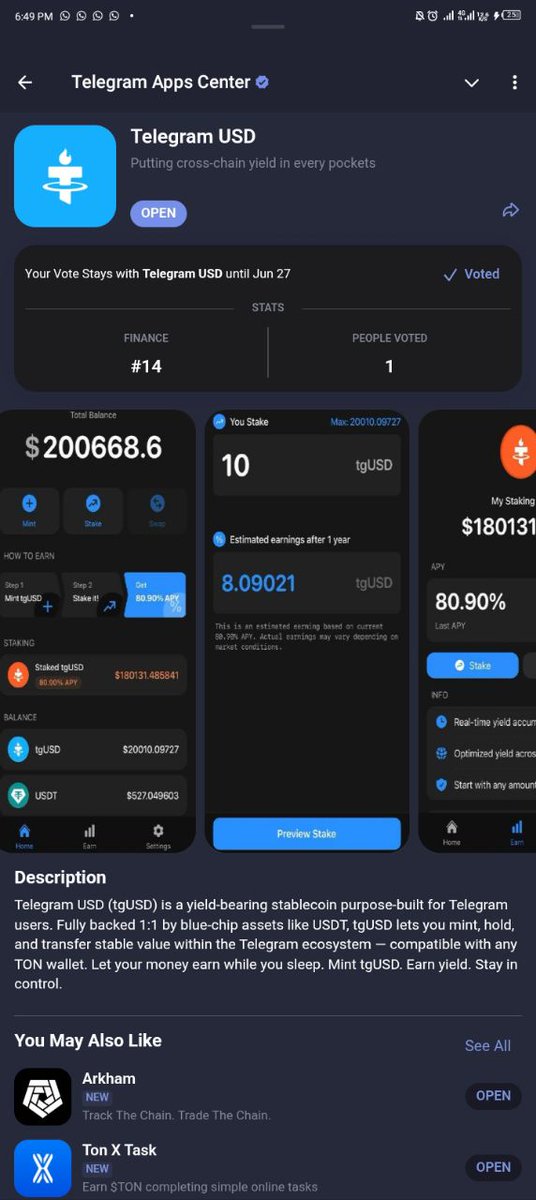 walter_xyzz's tweet photo. Open Tapps Center using This code ( https://t.co/WGT1IQryk1)
Search "Telegram USD," find our app & vote .
Comment on this tweet ( https://t.co/cAizxVZ066) , TON wallet address, and tag 2 friends.
#tgUSD #TON #DeFi #TappsCenter #TorchFinance
This is mine .. Go do yours ๐ https://t.co/BfyZqg1UF9