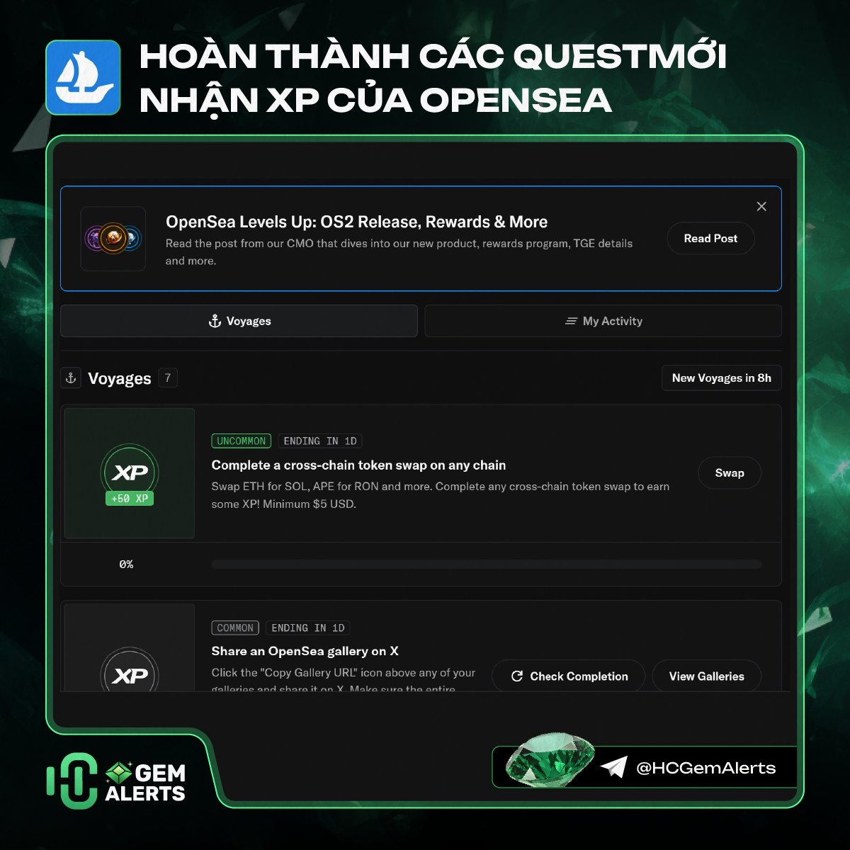 🔥Hoàn thành quest nhận XP mới của Opensea🔥

Opensea vừa ra mắt các quest mới để ae tham gia nhận XP, khả năng sẽ quy đổi thành token $OS sau này nên ae vào triển đi nhé!

Opensea là hàng mỹ raise khủng nên ae đừng bỏ lỡ

Hướng dẫn👇

👉Đầu tiên ae truy cập